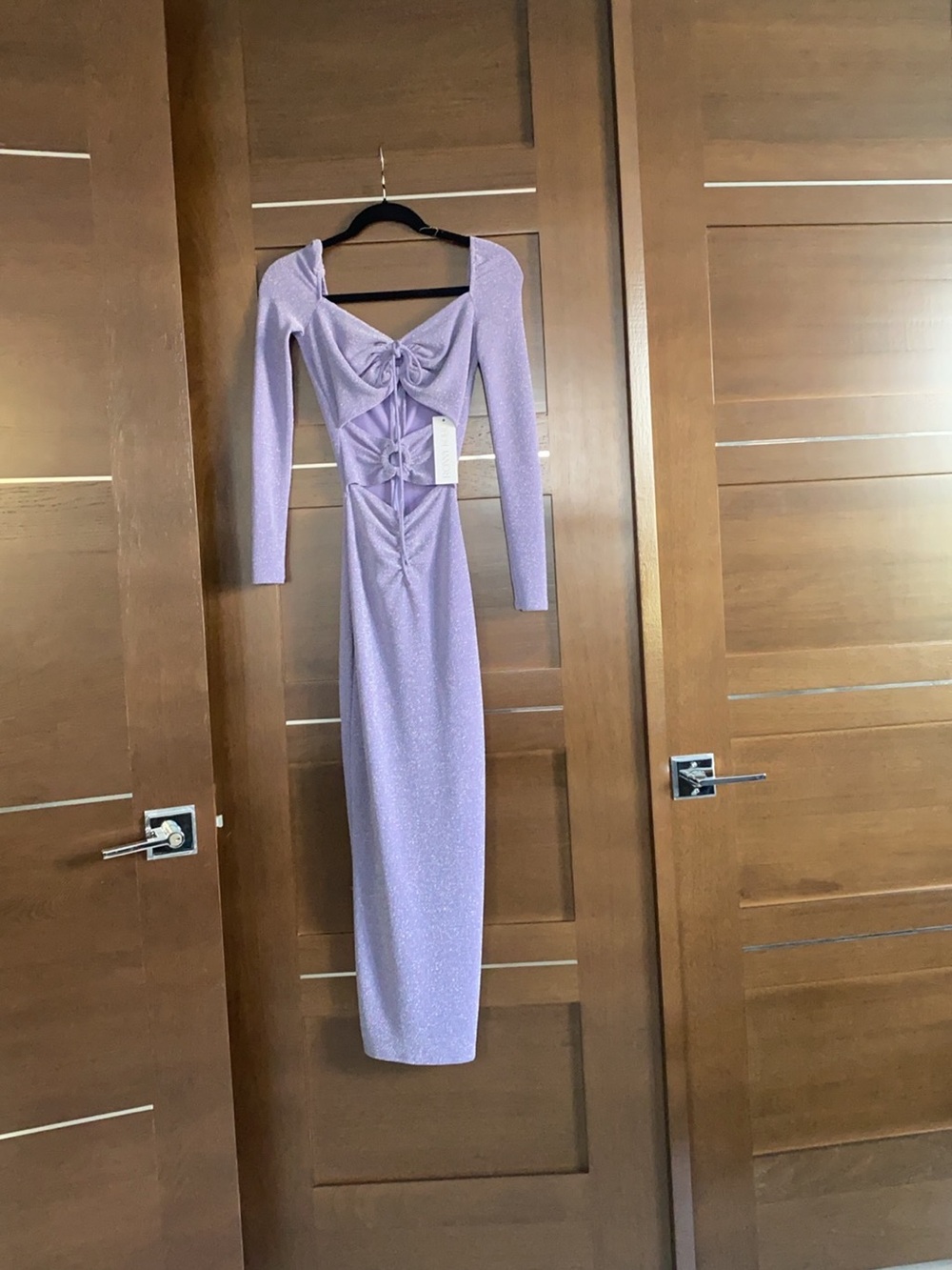 Ronny Kobo Collection Lilac Long Sleeve Cutout Maxi Dress